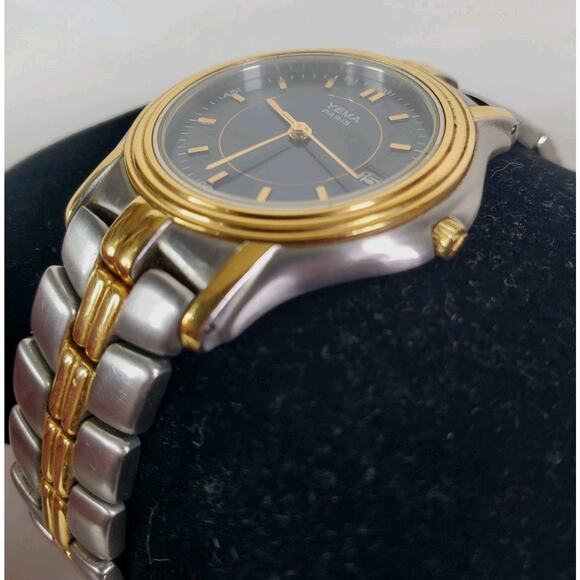 Yema Paris Watch Men Gold & Silver Tone 50M Date Steel 8" VR4Q269 MVT Quartz - Picture 5 of 11